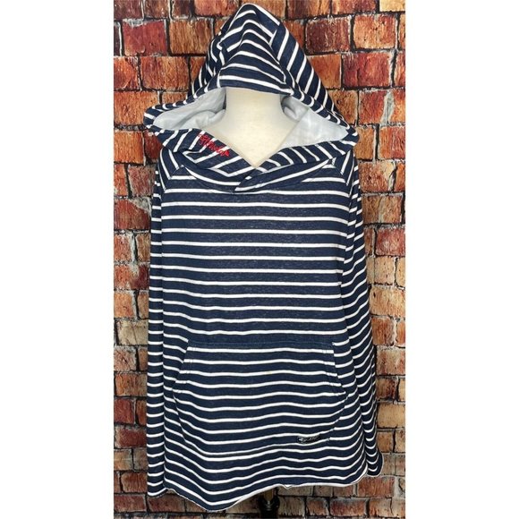 State of Mine Florida Blue Striped Womens XXL Hooded Pullover Sweatshirt Raw Hem - Picture 1 of 8